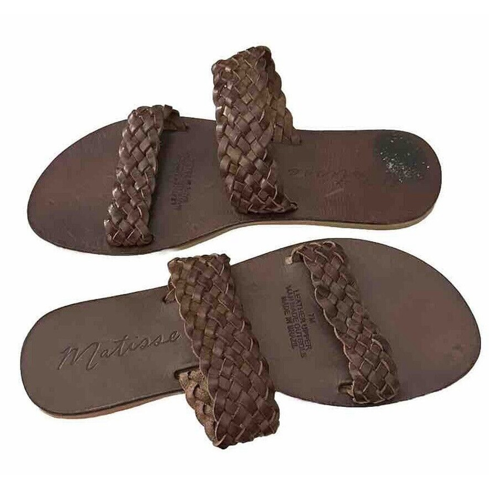 Matisse Tulum Brown Leather Woven Slide Sandals Womens Size 7 Slip‎ On